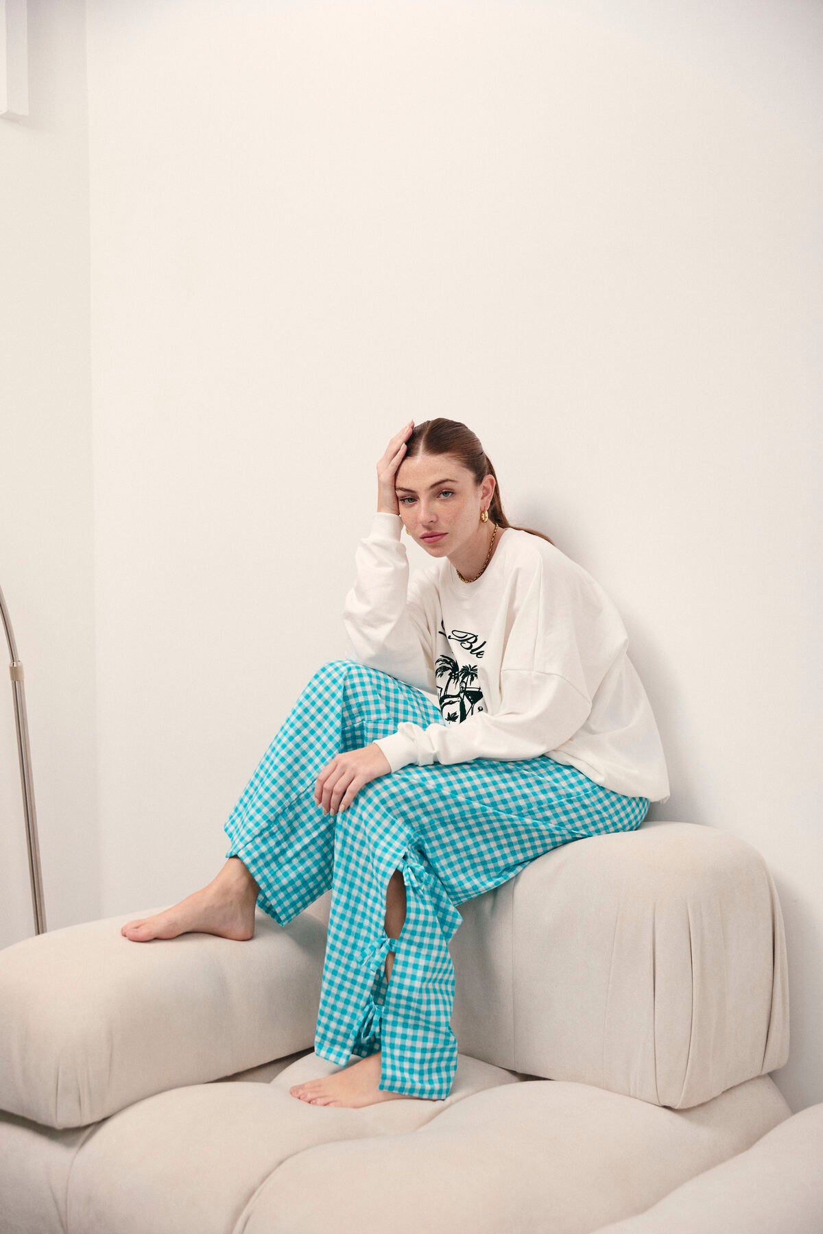 Pantalón Lily - Vichy Turquesa