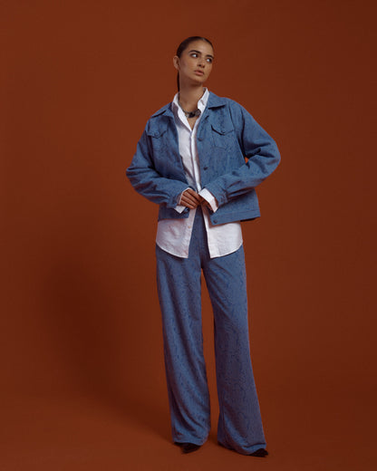 CASACA DENIM MOCCA - CELESTE